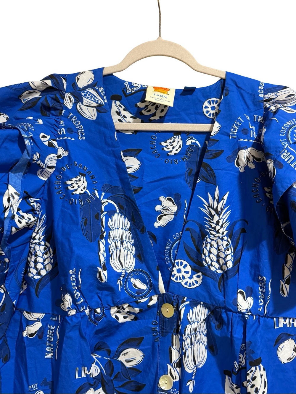 💙 Farm Rio Flutter Sleeve Babydoll Mini Dress Floral Boho Tiered Dress Size XL - Picture 6 of 16